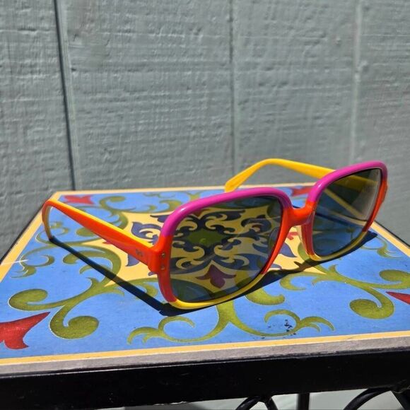 70s Ray-Ban B&L Chandra Rare Neon Tricolor Colorblock Round G-15 Sunglasses. - Picture 2 of 9